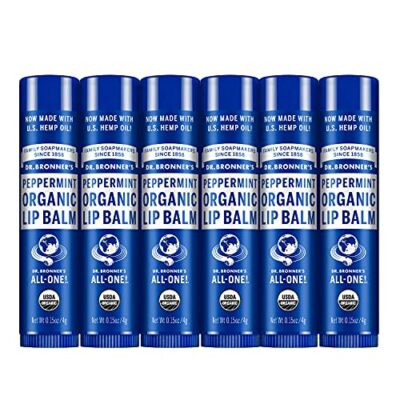 Dr. Bronner's - Organic Lip Balm (Peppermint, 0.15 ounce, 6-Pack) - Made with Organic Beeswax and Avocado Oil, For Dry Lips, Hands, Chin or Cheeks, Jojoba Oil for Added Moisture, Cooling and Hydrating