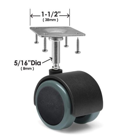 Slipstick CB681 2 Inch Floor Protector Rubber Caster Wheels (Set of 4) 5/16 Inch Stem or Top Plate Mounting Options - Black/Gray Green - Image 10