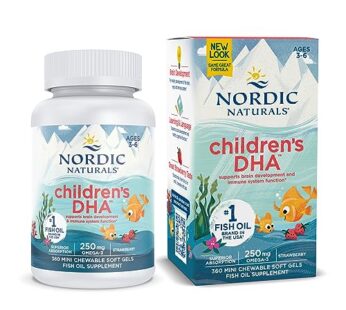 Nordic Naturals Children?s DHA, Strawberry – 360 Mini Chewable Soft Gels for Kids – 250 mg Omega-3 with EPA & DHA – Brain Development & Function – Non-GMO – 90 Servings