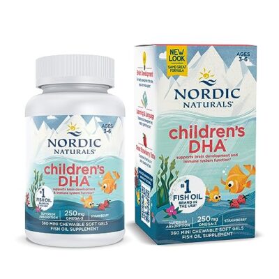 Nordic Naturals Children?s DHA, Strawberry - 360 Mini Chewable Soft Gels for Kids - 250 mg Omega-3 with EPA & DHA - Brain Development & Function - Non-GMO - 90 Servings