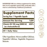 Solgar Vitamin D3 (Cholecalciferol) 125 mcg (5000 IU), 240 Vegetable Capsules - Helps Maintain Healthy Bones & Teeth - Immune System Support - Non-GMO, Gluten Free, Dairy Free, Kosher - 240 Servings - Image 2
