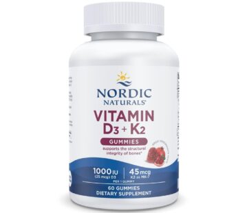 Nordic Naturals Vitamin D3 + K2 Gummies, Pomegranate – 60 Gummies – 1000 IU Vitamin D3 + 45 mcg Vitamin K2 – Great Taste – Bone Health, Promotes Healthy Muscle Function – Non-GMO – 60 Servings