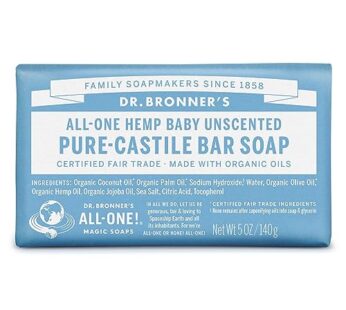Dr. Bronner’s – Pure-Castile Bar Soap (Baby Unscented, 5 ounce, 3-pack) – Made with Organic Oils, For Face, Body, Hair, Gentle for Sensitive Skin, Babies, No Added Fragrance, Biodegradable, Vegan