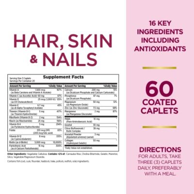 Nature's Bounty Optimal Solutions Hair, Skin & Nails Formula, with 3,000 mcg Biotin, 60 Coated Caplets - Image 2