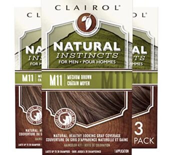 Clairol Natural Instincts Semi-Permanent Hair Dye for Men, M11 Medium Brown Hair Color, Pack of 3