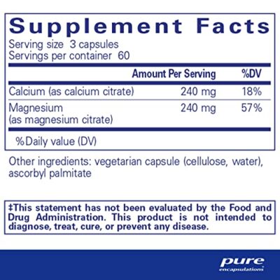 Pure Encapsulations Calcium Magnesium (Citrate) - 240 g Calcium & 240 g Magnesium - Bone Health Support - Non-GMO & Vegan - 180 Capsules - Image 2