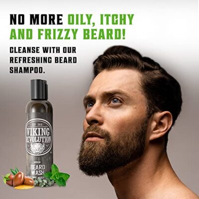 Viking Revolution Beard Wash & Beard Conditioner Set w/Argan & Jojoba Oils ? Softens, Smooths & Strengthens Beard Growth - Natural Peppermint and Eucalyptus Scent - Beard Shampoo w/Beard Oil (5 oz) - Image 3