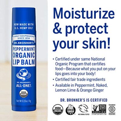 Dr. Bronner's - Organic Lip Balm (Peppermint, 0.15 ounce, 6-Pack) - Made with Organic Beeswax and Avocado Oil, For Dry Lips, Hands, Chin or Cheeks, Jojoba Oil for Added Moisture, Cooling and Hydrating - Image 5