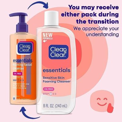 Clean & Clear Essentials Foaming Facial Cleanser, Oil-Free Daily Face Wash with Glycerin to Remove Acne Breakout-Causing Dirt, Oil & Makeup Without Over-Drying, 8 Fl Oz (Packaging may vary) - Image 2