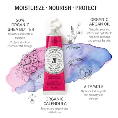 La Chatelaine 20% Shea Butter Hand Cream Travel Size, Organic Argan Oil, Moisturizing, Nourishing, Repairing, Extra-Rich Hand Lotion, Made in France, Paraben Free, 1 oz / 30ml (Sweet Almond) - Image 2