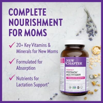 New Chapter, Postnatal Vitamins Lactation Supplement, Complete Multivitamin with Fermented Vitamin D3 + B Vitamins, Made with Organic Vegetables & Herbs, Non-GMO Ingredients, 192 Count - Image 4