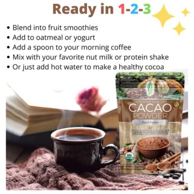 Pure Natural Miracles Cacao Powder Organic - Cocoa Powder Unsweetened - Organic Cocoa Powder - Raw Cacao Powder Organic - Ceremonial Cacao - 16oz - Image 4