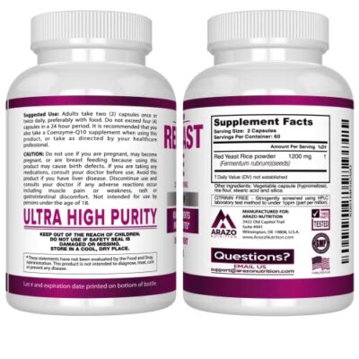 Arazo Nutrition Red Yeast Rice Extract 1200 MG ? Citrinin Free Supplement ? Vegetarian 120 Capsules - Image 3