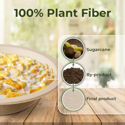 [50 Count] Harvest Pack PFAS Free 12oz Round Paper Bowls - Compostable Heavy-Duty Eco-Friendly Disposable Bagasse Bowls Sugarcane Natural Plant fibers for Meal Prep Takeout Dinnerware - Image 4