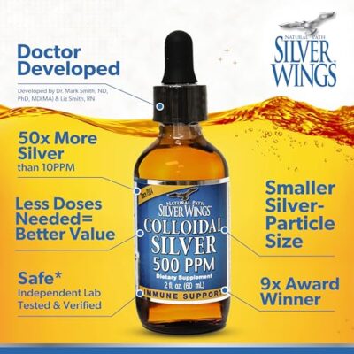 Natural Path Silver Wings Colloidal Silver - Extra Strength Liquid Immune Support Supplement - - 500ppm (2500mcg) - 2oz Dropper - Image 4