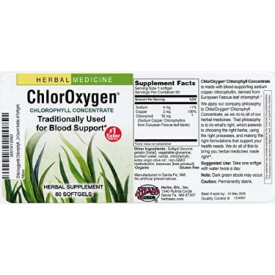 Herbs Etc. ChlorOxygen, Chlorophyll Concentrate Dietary Supplement, 60 Softgels, 30 Day Supply - Image 2