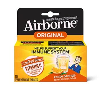 Airborne 1000mg Vitamin C with Zinc Effervescent Tablets, Immune Support Supplement with Powerful Antioxidants Vitamins A C & E – 10 Fizzy Drink Tablets, Zesty Orange Flavor