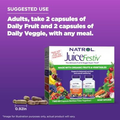 Natrol JuiceFestiv Daily Fruit & Veggie with SelenoExcell and Whole-Food [Phyto] Nutrients, Dietary Supplement Supports Better Nutrition (& Overall Well-Being), 60 Capsules (Pack of 2), 30 Day Supply - Image 6