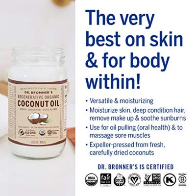 Dr. Bronner's - Organic Virgin Coconut Oil (White Kernel, 14 ounce) - Coconut Oil for Cooking, Baking, Hair & Body, Unrefined & Fresh-Pressed, Mild Flavor, Versatile, Fair Trade, Vegan, Non-GMO - Image 4