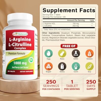 Best Naturals L-Arginine L-Citruline Complex Tablets, 250 Count - Image 2