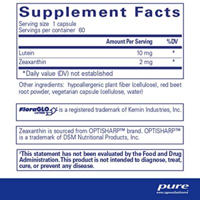 Pure Encapsulations Lutein & Zeaxanthin - Supports Overall Vision* - Maintains Macular Pigment & Eye Health* - Antioxidant Support* - Vegan-Friendly & Non-GMO - 60 Capsules - Image 2