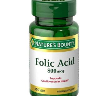 Nature’s Bounty Folic Acid 800 mcg Tablets Maximum Strength, 250 Count (Pack of 1)