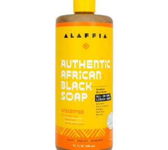 Alaffia Skin Care, Authentic African Black Soap, All in One Liquid Soap, Acne Face Wash, Moisturizing Body Wash, Shampoo, Shaving Soap, Shea Butter, Unscented, 32 Fl Oz
