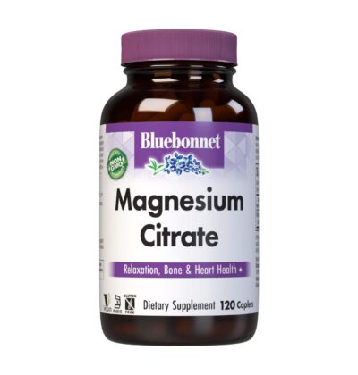 Bluebonnet Nutrition Magnesium Citrate, 400mg of Magnesium, Maximum Absorption, Supports Immune Health & Energy Production*, Soyfree, Gluten-Free, Non-GMO, Kosher, Dairy Free, Vegan, 120 Caplets