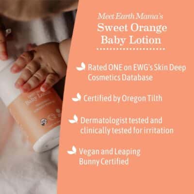 Earth Mama Sweet Orange Baby Lotion | Moisturizing Body Lotion for Dry Skin, Newborn Baby Lotion Sensitive Skin Care, Face Lotion for Babies & Kids with Shea Butter, Calendula & Aloe, 8 Fl Oz (2-Pack) - Image 5