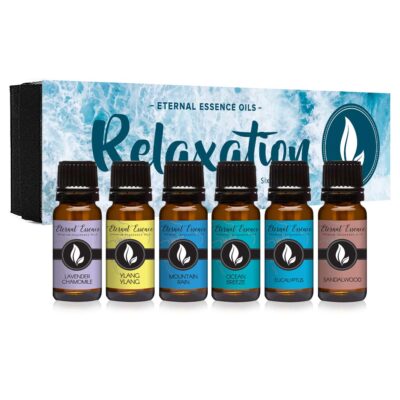 Relaxation Gift Set of 6 Premium Grade Fragrance Oils - Lavender Chamomile, Ylang Ylang, Mountain Rain, Ocean Breeze, Eucalyptus, Sandalwood - 10Ml - Scented Oils