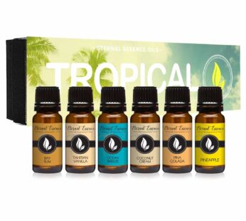 Tropical Gift Set of 6 Premium Grade Fragrance Oils – Coconut Cream, Bay Rum, Pina Colada, Tahitian Vanilla, Ocean Breeze, Pineapple – 10Ml – Scented Oils