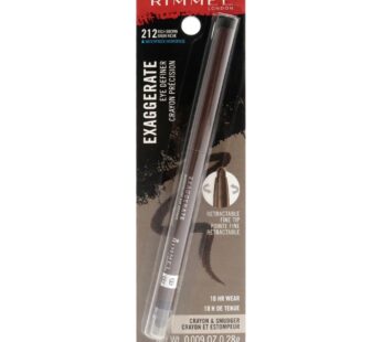 Rimmel London Exaggerate Waterproof Eye Definer Eyeliner, Highly Pigmented, Long-Wearing, Built-In Smudger, 212, Rich Brown, 0.01oz