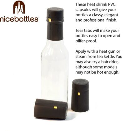 nicebottles Shrink Capsules, Black, 28x50mm, Pack of 30 - Compatible 5oz & 10oz Woozy & Hot Sauce Bottles - BOTTLE NOT INCLUDED - Image 2