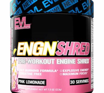EVL Ultimate Pre Workout Powder – Thermogenic Fat Burn Support Preworkout Powder Drink for Lasting Energy Focus and Stamina – ENGN Shred Intense Creatine Free Preworkout Drink Mix – Pink Lemonade
