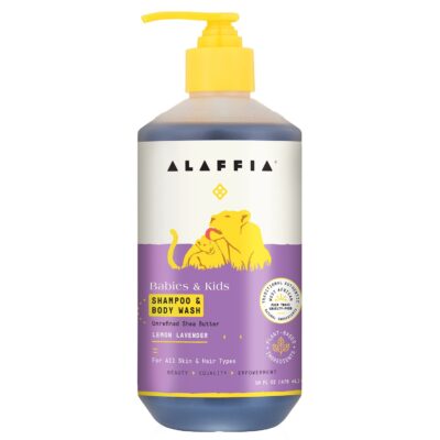 Alaffia Babies and Kids Shampoo and Body Wash, Gentle and Calming Support for Soft Hair and Skin with Shea Butter, Neem, and Coconut Oil, Fair Trade, Lemon Lavender