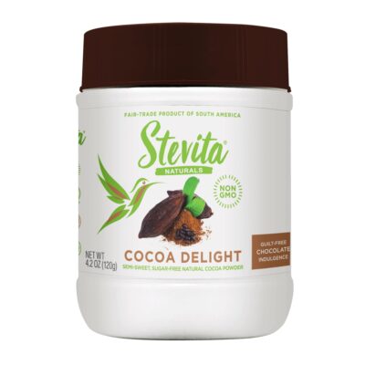 Stevita Cocoa Delight - 4.2 oz - Natural Cocoa Powder with Stevia - For Hot Cocoa, Smoothies, Desserts & Recipes - Non-GMO, Vegan, Keto, Paleo, Gluten Free - 60 Servings