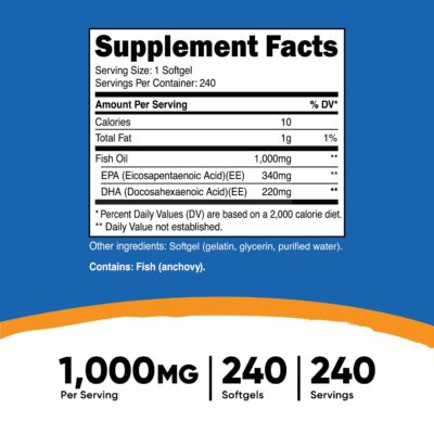 Nutricost Fish Oil Omega 3 Softgels with EPA & DHA (1000mg of Fish Oil, 560mg of Omega-3), 240 Softgels, Non-GMO, Gluten Free. - Image 2