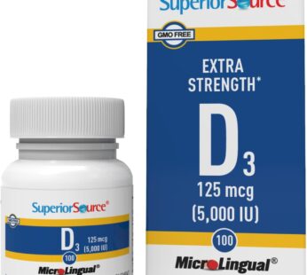 Superior Source Vitamin D3 5000 IU, Under The Tongue Quick Dissolve MicroLingual Tablets, 100 Count, Promotes Strong Bones and Teeth, Immune Support, Healthy Muscle Function, Non-GMO