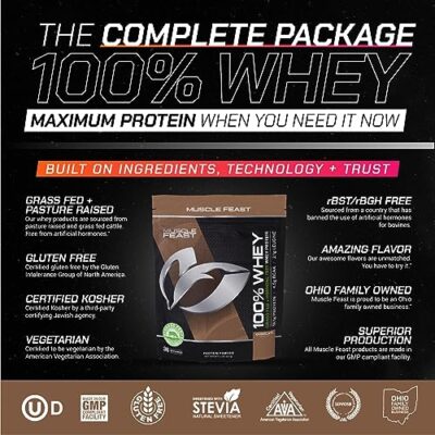 Muscle Feast 100% Grass-Fed Whey Protein, Pastured Raised Hormone Free All Natural, Chocolate, 2lb - Image 4