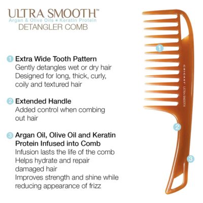 Cricket Ultra Smooth Detangler Comb for Wet, Dry, Long, Thick Hair Anti-Frizz Detangling Shower Comb with Argan & Olive Oils and Keratin Protein Infused Plastic - Image 3