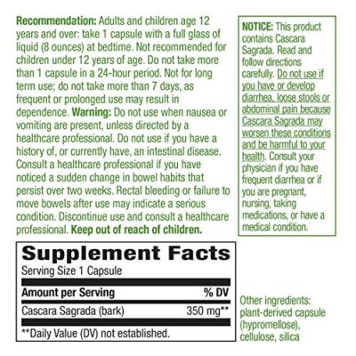 Nature's Way Cascara Sagrada Bark, Provides Occasional Constipation Relief*, 100 Vegan Capsules - Image 4