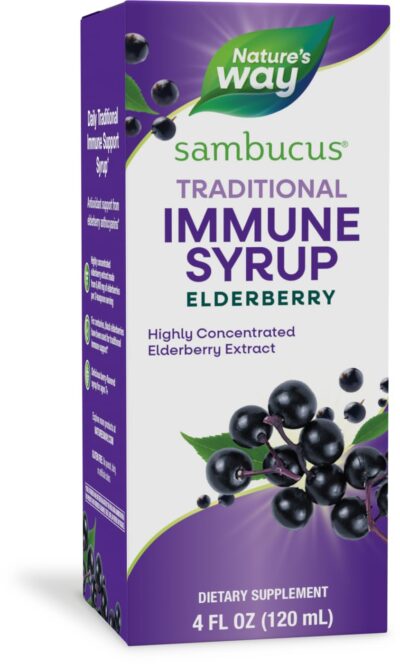 Nature?s Way Sambucus Elderberry Traditional Immune Syrup, Highly Concentrated Black Elderberry Extract, Traditional Immune Support*, Delicious Berry Flavored, 4 Fl Oz (Packaging May Vary)