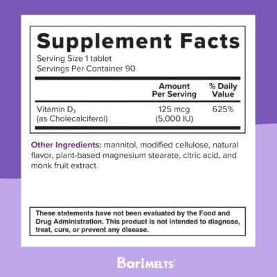 BariMelts Vitamin D3 5000 iu - 3 Month Supply (90 Fast-Dissolving Tablets) - Post-Op Bariatric Vitamins? - Image 5