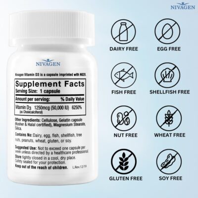 Nivagen Pharmaceuticals Inc Vitamin D3 50,000 IU Capsule (100) - Image 2