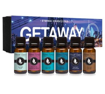 Get Away Gift Set of 6 Premium Grade Fragrance Oils – Island Hop, Ocean Breeze, Tropical Passion Fruit, Aspen Winter, Instant Vacation, Sun & Sand – 10Ml – Scented Oils