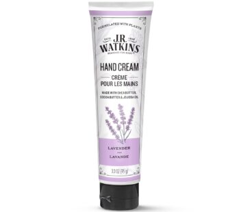 J.R. Watkins Natural Moisturizing Hand Cream, Hydrating Hand Moisturizer with Shea Butter, Cocoa Butter, and Avocado Oil, USA Made and Cruelty Free, 3.3oz, Lavender, Single