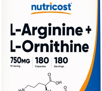 Nutricost L-Arginine L-Ornithine 750mg; 180 Capsules