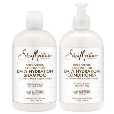 SheaMoisture 100% Virgin Coconut Oil Daily Hydration Shampoo & Conditioner | 13 fl. oz. Each with box