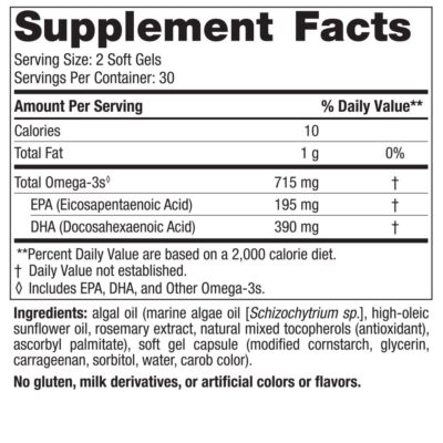 Nordic Naturals Algae Omega - 60 Soft Gels - 715 mg Omega-3 - Certified Vegan Algae Oil - Plant-Based EPA & DHA - Heart, Eye, Immune & Brain Health - Non-GMO - 30 Servings - Image 2