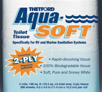 Thetford Aqua-Soft Toilet Tissue – Toilet Paper for RV and marine – 2-ply – Thetford 03300 (Pack of 4 rolls) , White